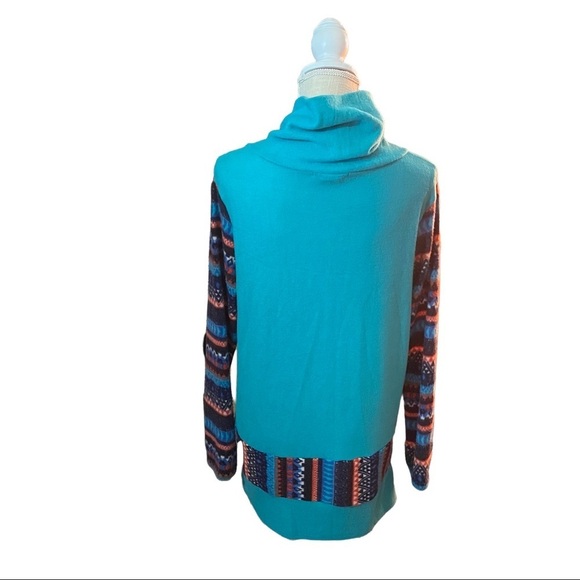 Filly Flair Turquoise Aztec Southwest Print Button Wrap Neck Sweater Women L NWT - Picture 8 of 10